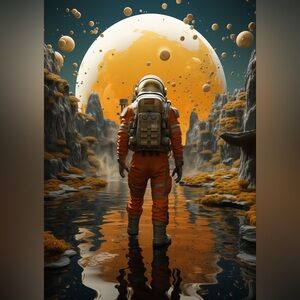 8x10 Astronaut Photo Yellow Moon Picture Printed Photo